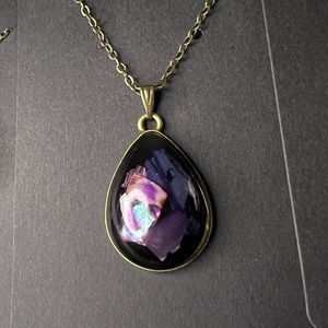 Handmade pink and purple abalone shell in epoxy necklace